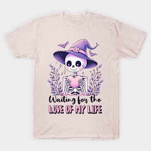 Waiting For Love Cute Kawaii Skeleton with Heart T-Shirt